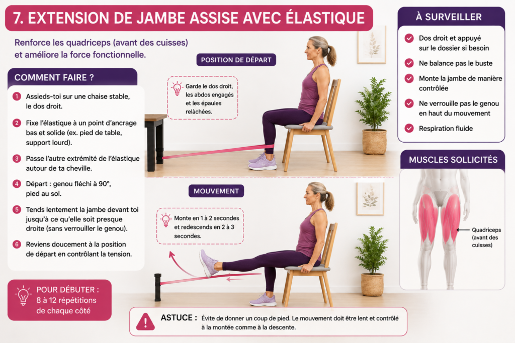 Extension de jambe assise avec élastique